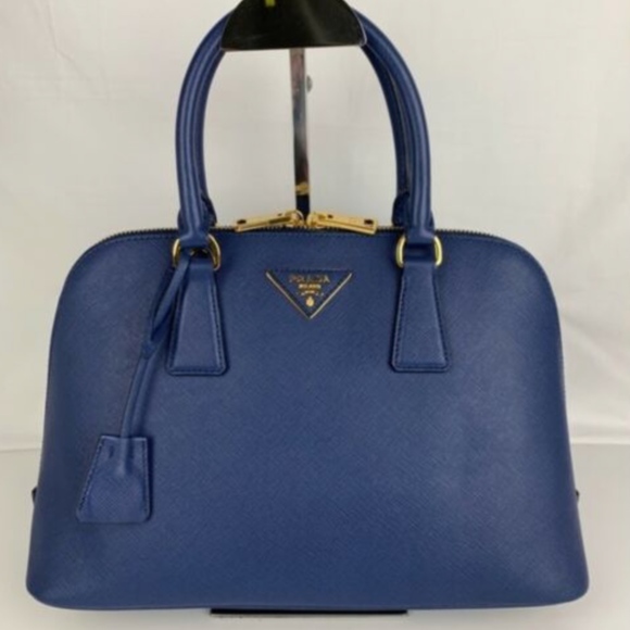 New Prada Saffiano Lux Blue Satchel - Picture 1 of 8